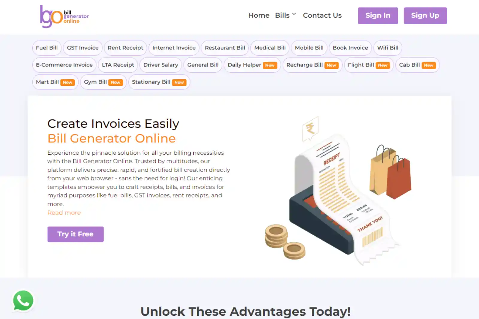 BillGenerator.Online Homepage