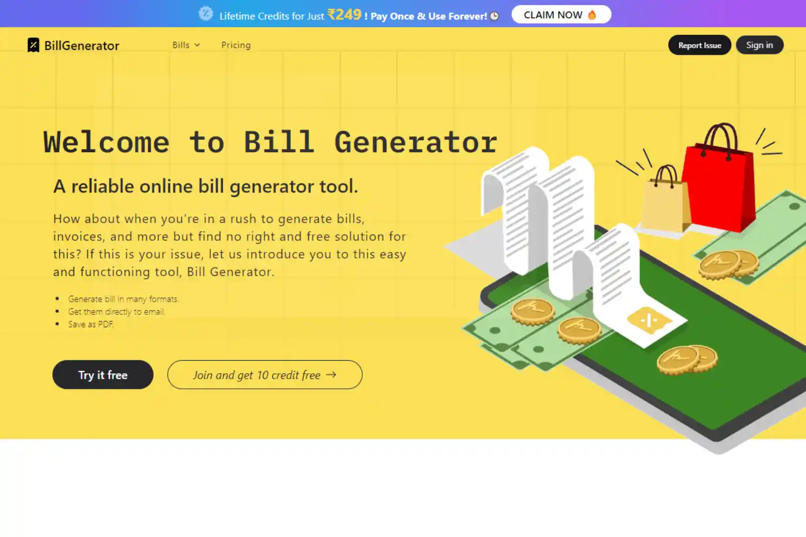 BillGenerator.co.in Homepage