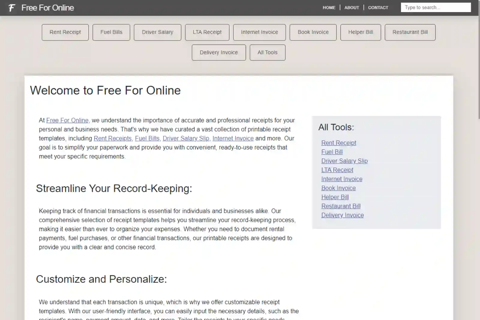 FreeForOnline.com Homepage